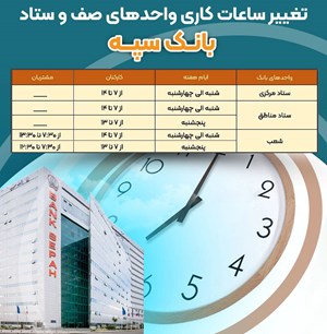 ساعت کاری جدید بانک سپه اعلام شد ساعت کاری جدید بانک سپه اعلام شد
